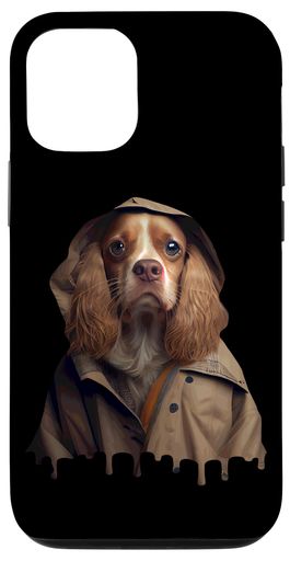 iPhone 12/12 Pro 雨合羽の愛くるしげ犬 滴る絵の具成り行き スマホケース