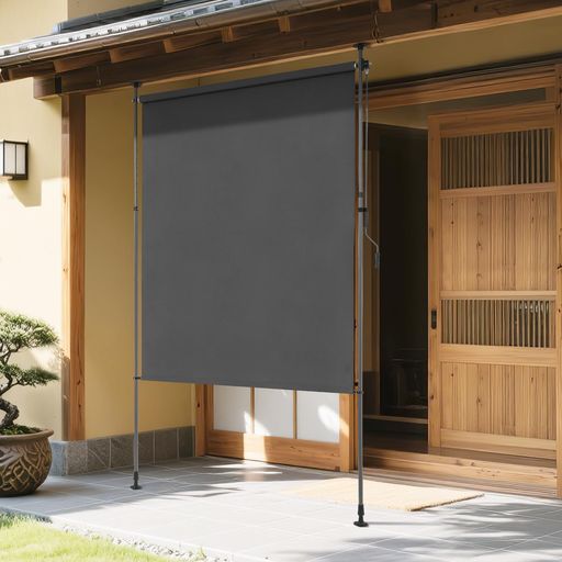 KELIXU 突っ張り式サンシェード 縦型 オーニングシェード 日除け 屋外 幅150cm ひよけ 目隠し 巻き取り式 高さ調節可能 断熱 遮光 防水シート 取り付け簡単 穴あけ不要 庭 ベランダ (グレー)｜HOMARINA 店