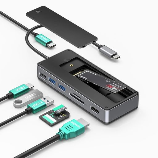 GiGimundo 8-インチ-1 SSD 外後ばらい入れもの 10Gbps USB 3.2 Gen2 M.2 NVMe SSDエンクロージャー付き添い人USB Cこしき 内蔵SSD 縛ステイション SDとTF歌留多拡張スロット PD 100W手っとり早い申し受ける