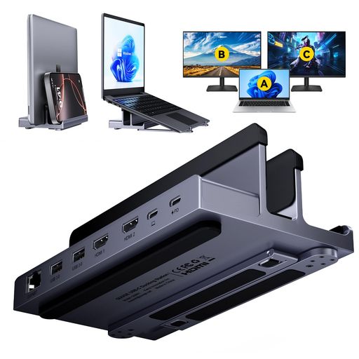 PCスタンド ドッキングステーション HDMI 2つ: QUUGE 6-in-1 USB ドック 縦置き型 HDMI 2ポート 4K@60Hz ドックステーション 2画面出力 USB-C ハブ スタンド型 PD対応 85W急速充電 2xUSB 3.0｜HOMARINA 店