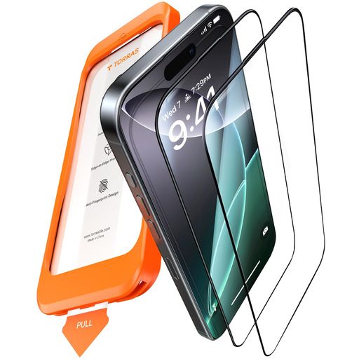 TORRASForiphone17フィルムiPhone16Pro用保護フィルムブルーライトカット薄型3Dラウンドエッジ全面保護10倍強化極細縁10H貼り付け簡単サラサラ指紋防止2枚航空宇宙材料米軍No.1規格