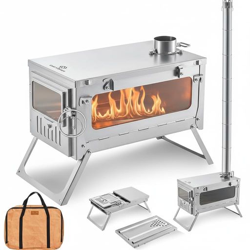 COOK’N’ESCAPE薪ストーブチタン製折り畳み式10点セット超軽量モデル巻き煙突2m付きコンパクト収納テント内でも使える焚き火台兼用ポータブル暖炉ソロキャンプバイクツーリング登山にも…