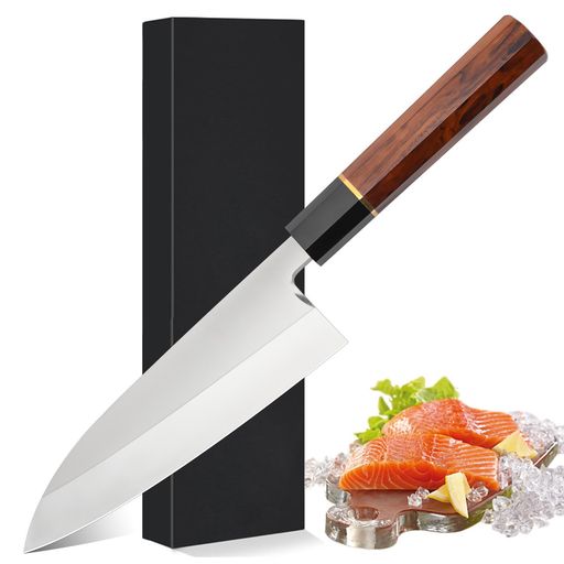 VGTEN出刃包丁左利き刃渡り180mm片刃炭素鋼黒檀紫檀和式八角柄プロ仕様ご家庭でも魚を楽に捌ける三枚おろしギフト
