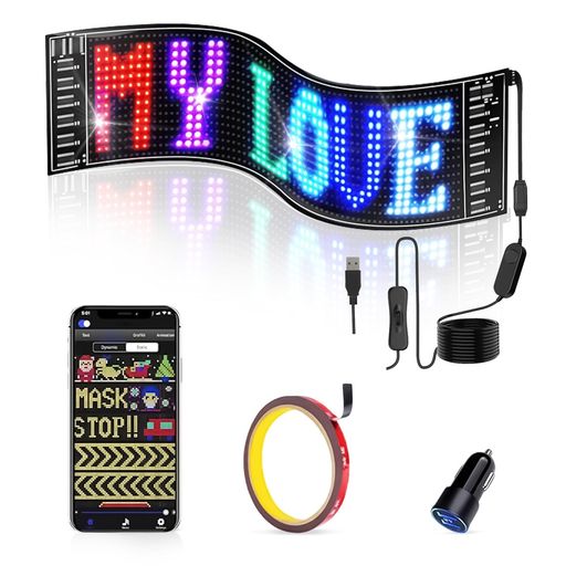 SUBORAWOSUSBLEDカラーサインスクロールメッセージボードLEDパネルカーサインディスプレイBluetoothアプリコントロール折りたたみ式フレキシブルアプリ付き添い人16*64絵素身寄り用車用バス発着場用触れちらかす用