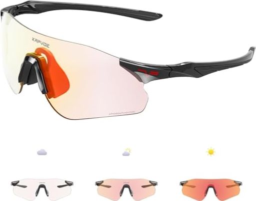 KAPVOEサングラスメンズレディース調光レンズランニングマラソン山登り銀輪自動二輪車庭球ベイスボール相応うスポーツサングラスアジアンフィット軽さTR90ひな形UV400紫外線撥ねのける(調光/赤いこと\u0026ブラジャー…