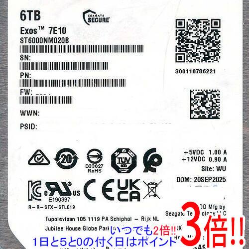 【いつでも２倍！1日と5.0のつく日、18日は3倍！】SEAGATE HDD ST6000NM020B 6TB 7200 SAS3.0