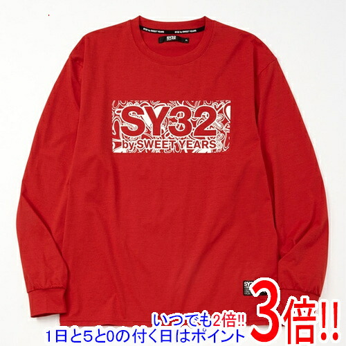 【いつでも２倍！1日と5.0のつく日、18日は3倍！】SY32 by SWEET YEARS XLサイズ HEART PATTERN BOX LOGO L/S TEE 11501 レッド
