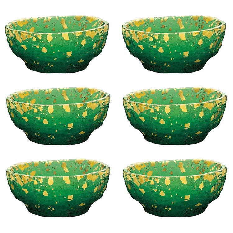 【送料無料】 東洋佐々木ガラス 小皿 金箔鉢 日本製 緑溜 約φ7.0×3.0cm 43250G-HDG 6個入 43250G-HDG