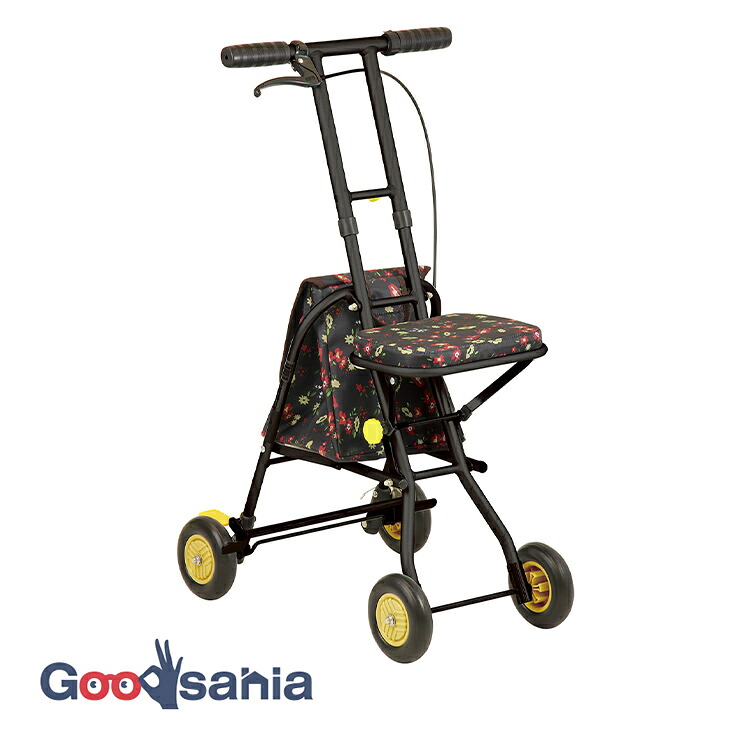 幸和製作所 シルバーカー プチカ コンパクトタイプ 軽量 約41.5×49.5×76.5～90.5cm フラワーブラック SICP01 ( 介護用品 歩行補助 歩行器 コンパクト 折り畳み 軽量 軽い 買い物 )