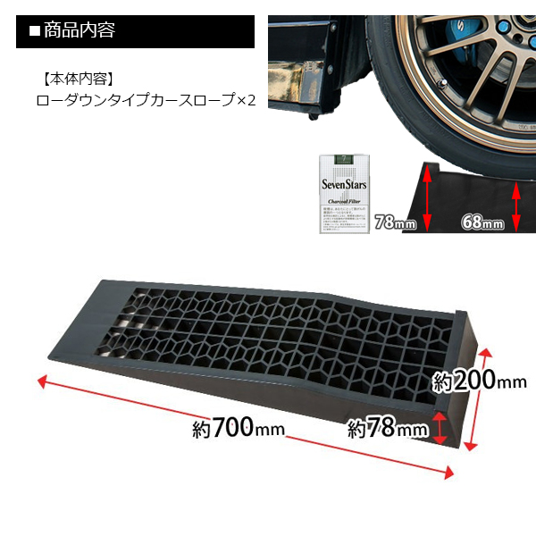 楽天市場 カースロープ タイヤ スロープ ローダウン車対応 カーランプ 2個セット ジャッキアシスト 車高短 耐荷重2t ホームオン