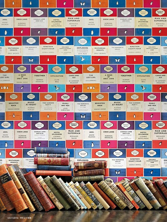 （壁紙10M巻）Penguin Penguin Penguin Libraryペンギン寄託図書館 壁紙 【OSBORNE \u0026 LITTLE】オズボーンアンドリトル インポート壁紙 子供部屋 渦巻形売りわたす（１巻10M）