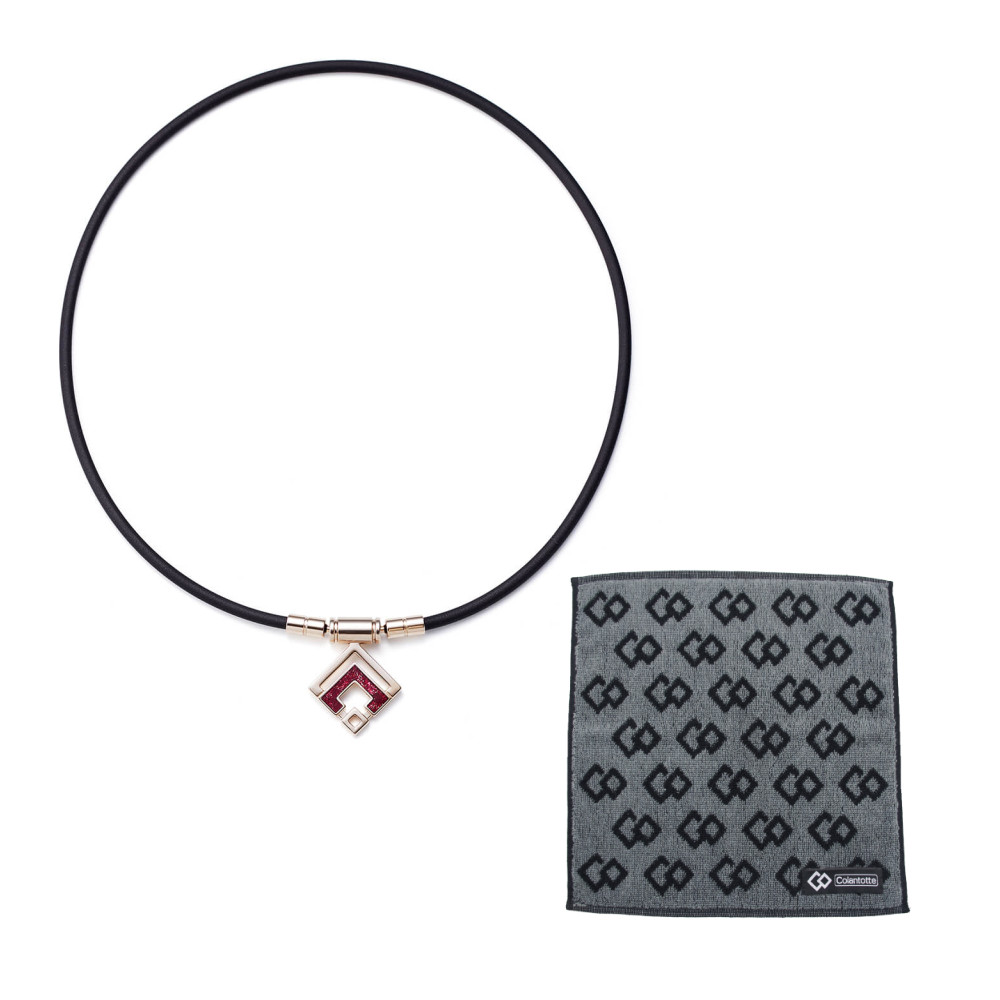 コラントッテ TAO ネックレス スリム ARAN mini シャンパンゴールド×ルビーレッドラメ タオル付き ABARO02 磁気ネックレス ColanTotte アラン ミニ（サイズ選択式）