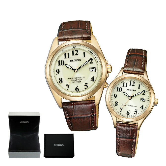 (専用ペア箱入り) シチズン CITIZEN 腕時計 レグノ REGUNO KS3-123-80 メンズ・KS1-228-30 レディース ソーラー電波 ペア 革バンド アナログ ソーラー電波 メーカー保証1年間 (国内正規品)|ホームショッピング