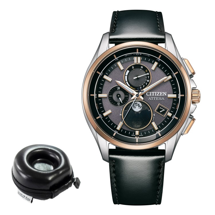 （丸型時計ケース付）シチズン CITIZEN 腕時計 BY1004-17X アテッサ ATTESA メンズ エコ・ドライブ 電波時計 ダイレクトフライト ムーンフェイズ ソーラー電波 牛革バンド 多針アナログ（国内正規品）｜ホームショッピング