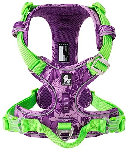 cocomall TRUE LOVE専門販売店 2020新型 犬用ハーネス 犬用胴輪 ドッグ ペット用品 ハーネス 3M反射材料 訓練 ナイロン製 小型犬、中型犬、大型犬に向け 通気性 調節可能 (S, purple＆green)