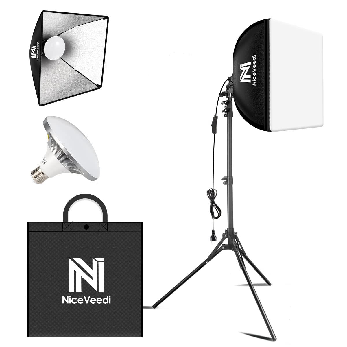 NiceVeedi 写真撮影ソフトボックス 40x40cmライトボックス LED 撮影用照明キッ 160cm調整可能三脚付き 5400K 写真照明用セット 折り畳み式スタジオ照明キット 収納バッグ付き お持ち込みやすい ポートレート スタジオ撮影用 製品撮影 ビデオ録画に最適な器材