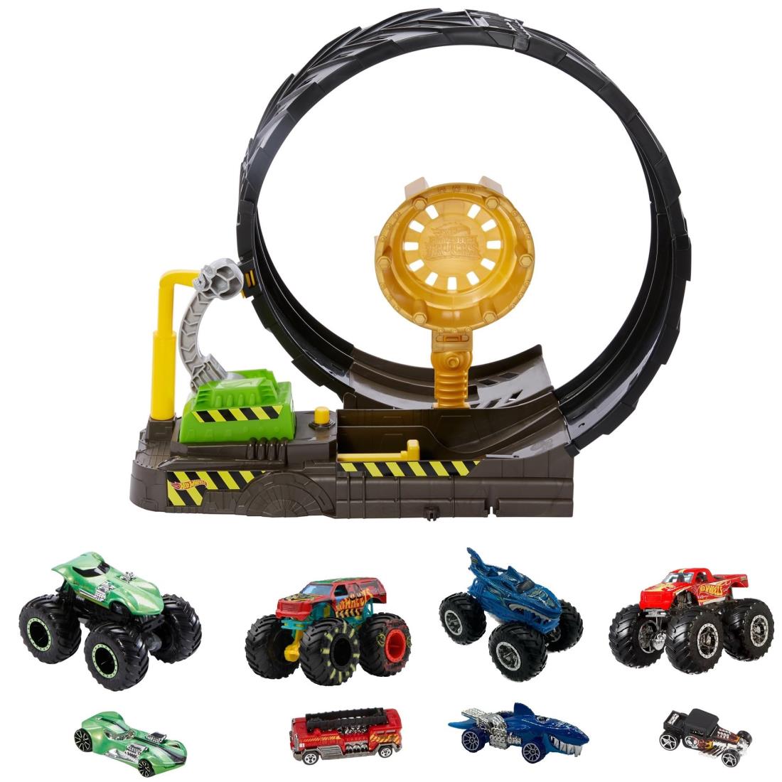 ホットウィール(Hot Wheels) モンスタートラック ビッグループ チャレンジ プレイセット【ミニカー プレイセット】モンスタートラック×4、ミニカー×4 計8台付 【4才~】 HGV15