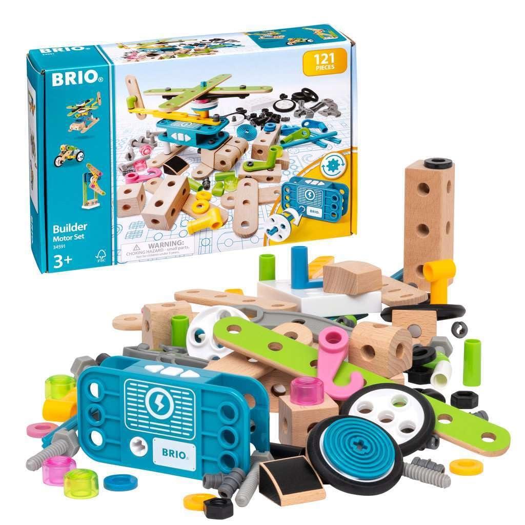 BRIO (ブリオ) ビルダー モーターセット 34591 対象年齢 3歳~ 全121ピース 【おもちゃ 玩具 木製おもちゃ ブロック 大工遊び ごっこ遊び プレゼント（誕生日/ク リ ス マ ス）】