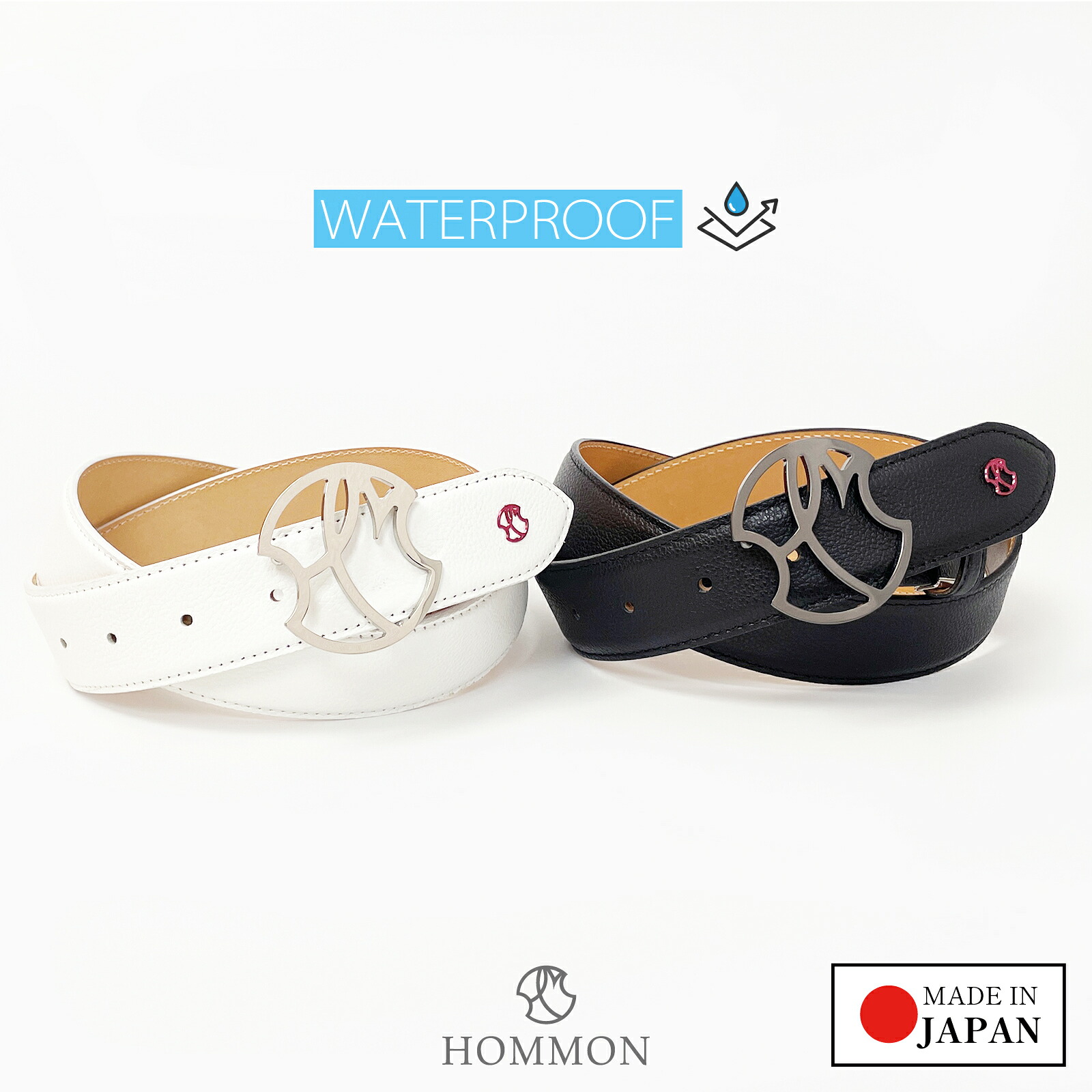 HOMMON 電話機モン ゴルフ 三尺帯 撥水 子ウシ なめし革 35粍 40粍 メンズ レディース 白 黒 本革 牛皮 子ウシ 皮 日本製 国産 御膳上等 バックル取り替えっこ 取り替えっこ用バックル 取り替え 差し上げ物 差し上げ物