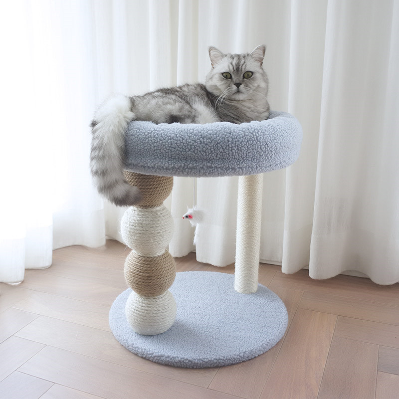 キャットタワー 省スペース つめとぎ 天然麻紐 耐久 組立簡単 支柱 ミニ 猫タワー 昼寝タワー 低い 遊び場 おもちゃ かわいい おしゃれ ストレス解消キャットランド据え置き型 猫用爪とぎポール 猫タワー ネコポール 麻縄 運動不足｜Hompart