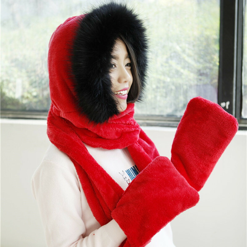 楽天市場】手袋×帽子×マフラー一体化 フェイクファー