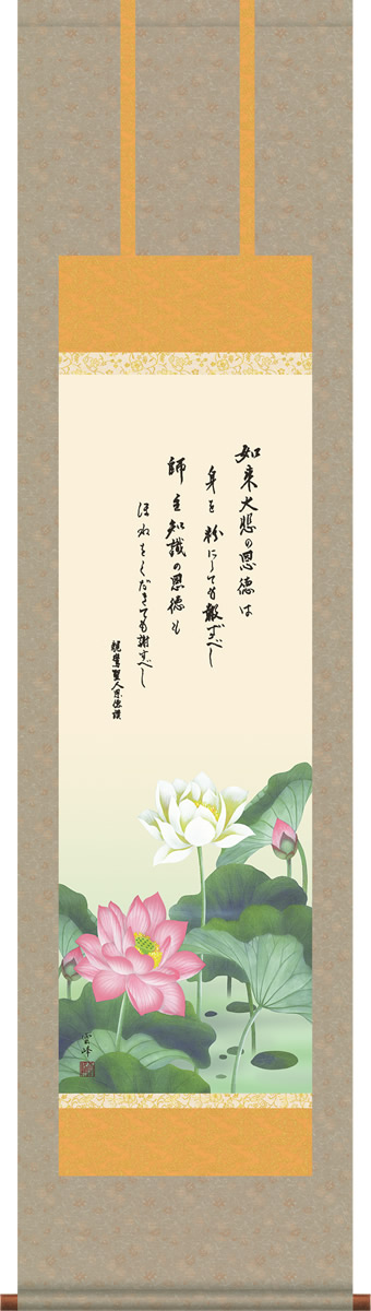 掛け軸 恩徳讃蓮華 清水雲峰 小さい尺三 化粧箱 仏画掛軸・送料無料掛け軸[床の間 仏間 飾る 法事 法要 供養 仏事 初盆 追善供養 モダン 贈答 表装]