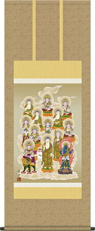 掛け軸-十三佛／鈴木　翠朋（丈が短いサイズあんどん・仏事のみならず日常掛け掛軸として仏画掛軸をどうぞ）[床の間 仏間 飾る 法事 法要 供養 仏事 初盆 追善供養 モダン 贈答 表装]daily-1｜掛け軸の【ほなこて】店