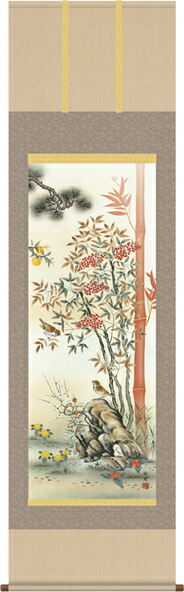 楽天市場】掛け軸 床の間縁起開運 消災南天三友図（田村 竹世）掛軸