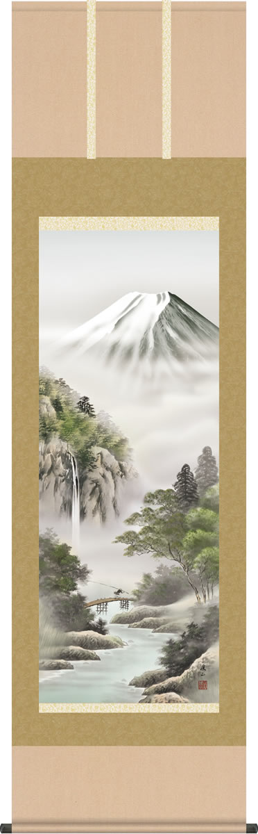 富士山水画 掛軸 富峰渓谷 伊藤渓山 尺五 床の間 和室 お洒落 モダン 高級 表装 日本製 インテリア 壁飾り[送料無料]daily-1