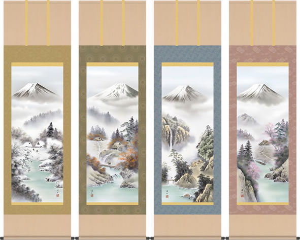 楽天市場】掛け軸-四季山水図（春）／雪舟(尺五立) 水墨山水画