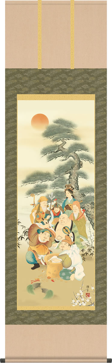掛け軸 七福神掛軸-七福神/鵜飼雄平(尺五)床の間 和室 おめでたい 縁起の良い モダン オシャレ かけじく 贈答[送料無料]