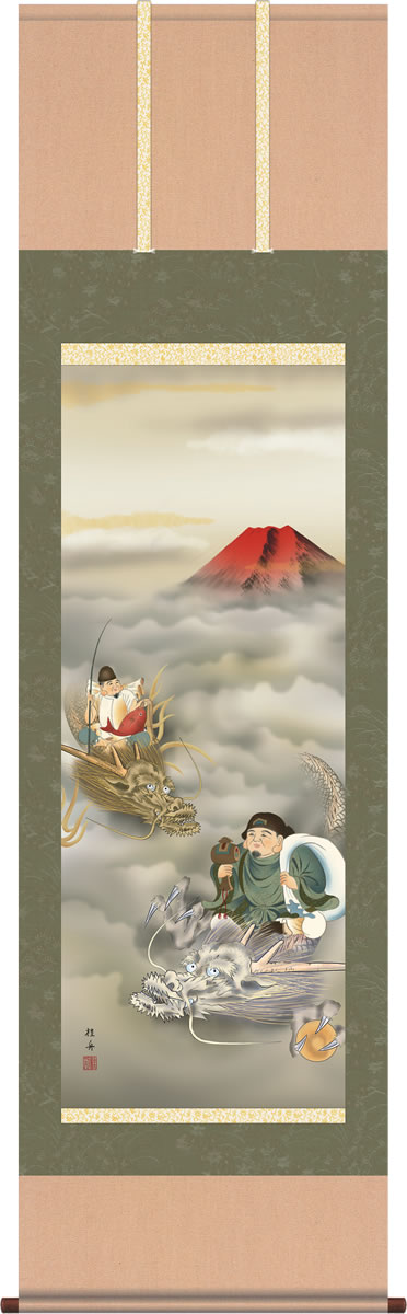 福神の図　松本姿水筆　荒井寛方筆　掛け軸　大黒天様　恵比寿様 Amazon.co.jp: 加納祥仙『七福神』日本画 恵比寿 大黒天【真筆