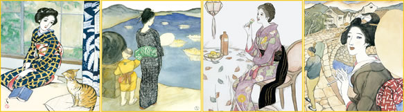 模写複製画色紙4枚セット-夢二名画選・2（色紙掛け軸とともにどうぞ）