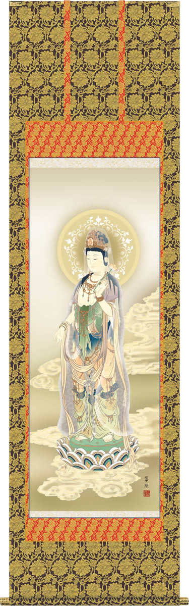 仏事用掛軸-雲上観音/鈴木翠朋(尺五)床の間 掛け軸 モダン オシャレ 高級 日本製 表装 吊るし インテリア 飾り 菩薩[送料無料]｜掛け軸の【ほなこて】店