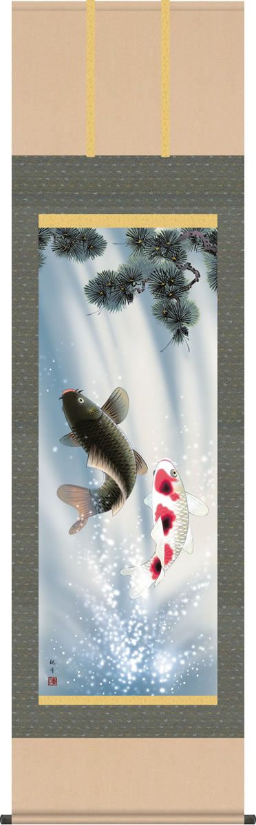 楽天市場】掛け軸 掛軸（かけじく）販売夫婦昇鯉（森山 観月）夫婦鯉