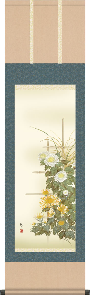 秋掛 掛け軸-菊花/森山観月(尺三)小さめ床の間 和室 モダン オシャレ 日本製 ギフト マンション 壁掛け 贈答