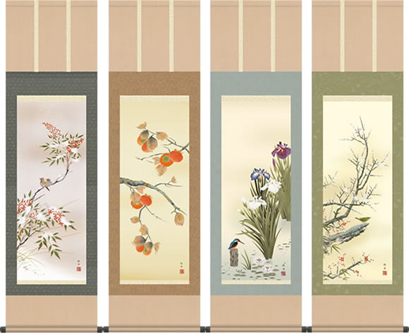 楽天市場】掛け軸 四季花鳥揃 (長江桂舟) 送料無料 掛軸 : 掛け軸