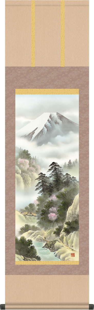 楽天市場】掛け軸-四季山水図（春）／雪舟(尺五立) 水墨山水画