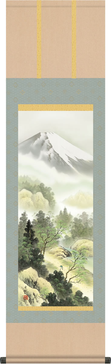 四季山水画 掛軸-富峰清涼/中山雪邨(尺三)床の間 和室 オシャレ モダン やすい 表装 ギフト インテリア 贈答 四季 掛け軸[送料無料]