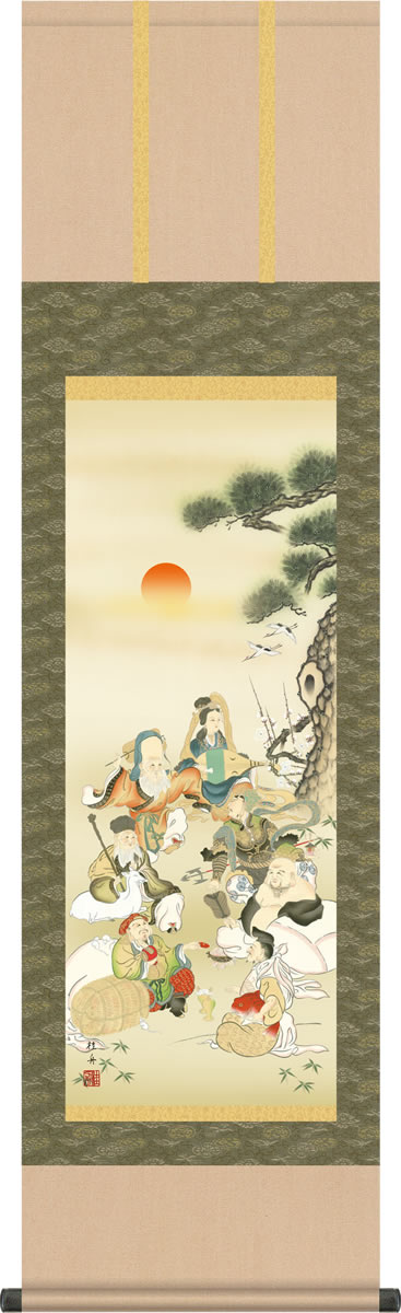 掛け軸 七福神掛軸-七福神/長江桂舟(尺三)床の間 和室 おめでたい 縁起の良い モダン[送料無料]