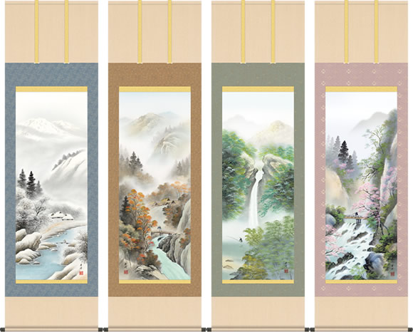 楽天市場】掛け軸-四季山水図（春）／雪舟(尺五立) 水墨山水画 床の間