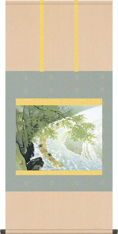 掛け軸 掛軸 筏 いかだ 川合玉堂 尺五横 床の間 モダン 巨匠 名作名画複製画 [送料無料] ギフト 贈り物[幅54.5cm×高さ113cm]