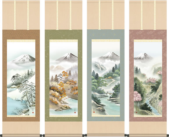 楽天市場】掛け軸-四季山水図（春）／雪舟(尺五立) 水墨山水画 床の間