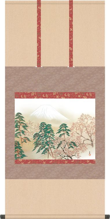 掛け軸-霊峰四趣・春／横山 大観（尺五横）よこやまたいかん 床の間 和室 お洒落 モダン[送料無料]れいほうよんしゅ・はる ギフト 贈答[幅54.5cm×高さ113cm]