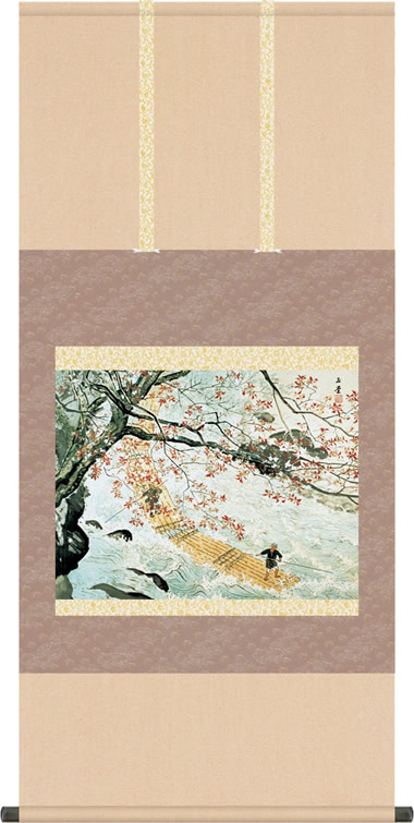 掛け軸-花筏／川合 玉堂(尺五横) 床の間 和室 お洒落 モダン はないかだ [送料無料] ギフト 贈答[幅54.5cm×高さ113cm]