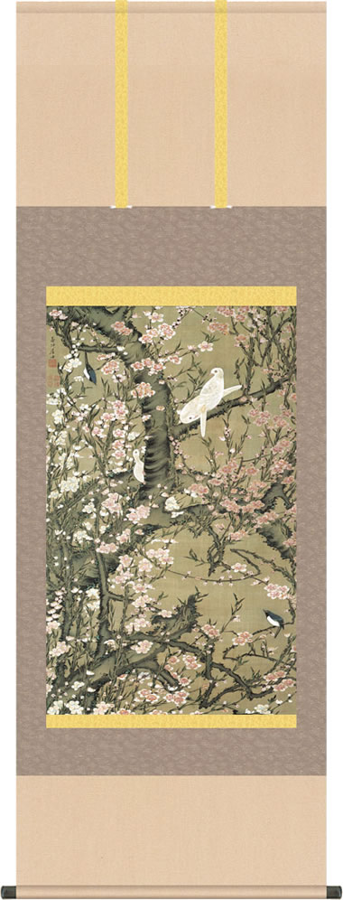 掛け軸-桃花小禽図／伊藤 若冲(尺五立) 床の間 和室 お洒落 モダン とうかしょうきんず [送料無料] ギフト 贈答[幅54.5cm×高さ150cm]