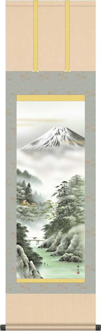 楽天市場】掛け軸【富士山水：富士麗浄/MB3-008】丈164cm×幅44.5