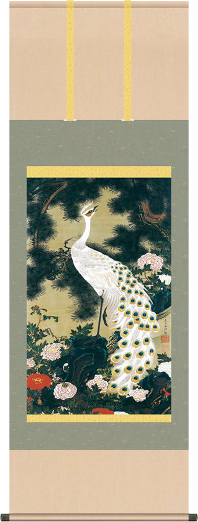 伊藤若冲 白孔雀図 印刷工芸品 日本画 掛け軸 掛軸 茶掛 kz2g9-031.jpg