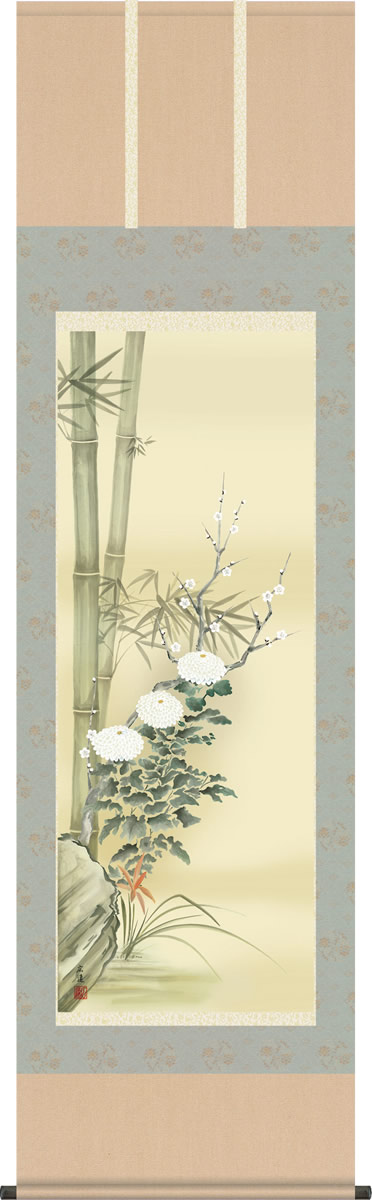 掛け軸 掛軸-四君子/田中 広遠（尺五 桐箱）和室、床の間に飾る モダンに掛物を吊るす [送料無料]