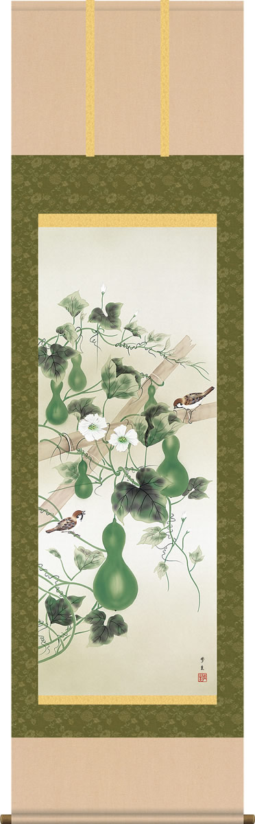 楽天市場】掛軸 掛け軸-六瓢/北山歩生 花鳥画掛軸送料無料(尺五 桐箱